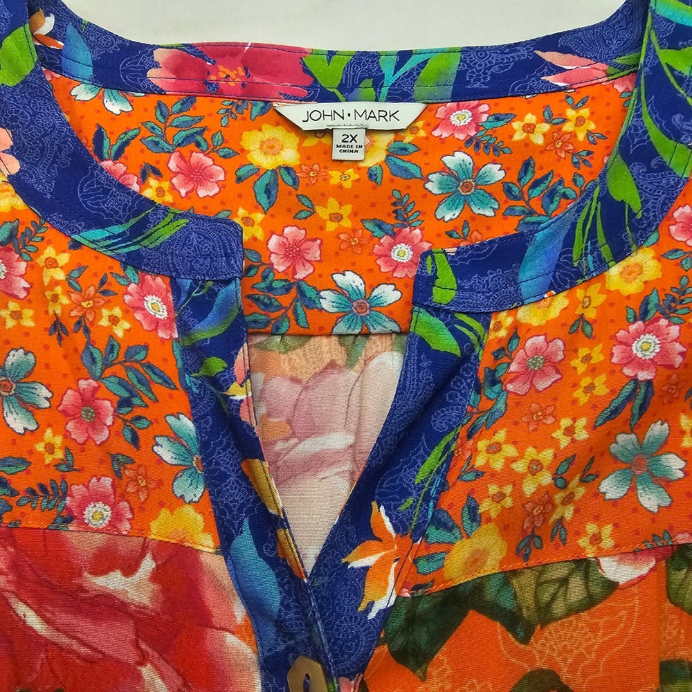 John Mark 2X Island Dreaming Floral Boho Mandarin Collar Button Shirt NWT 1222 - Picture 3 of 9